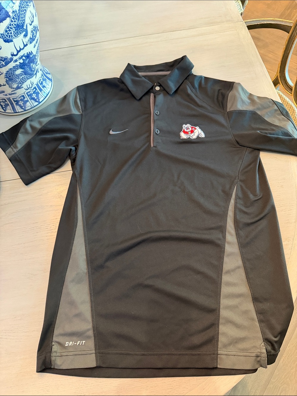 Nike Black & Gray Dri-FIT Polo with Embroidered Bulldog Logo